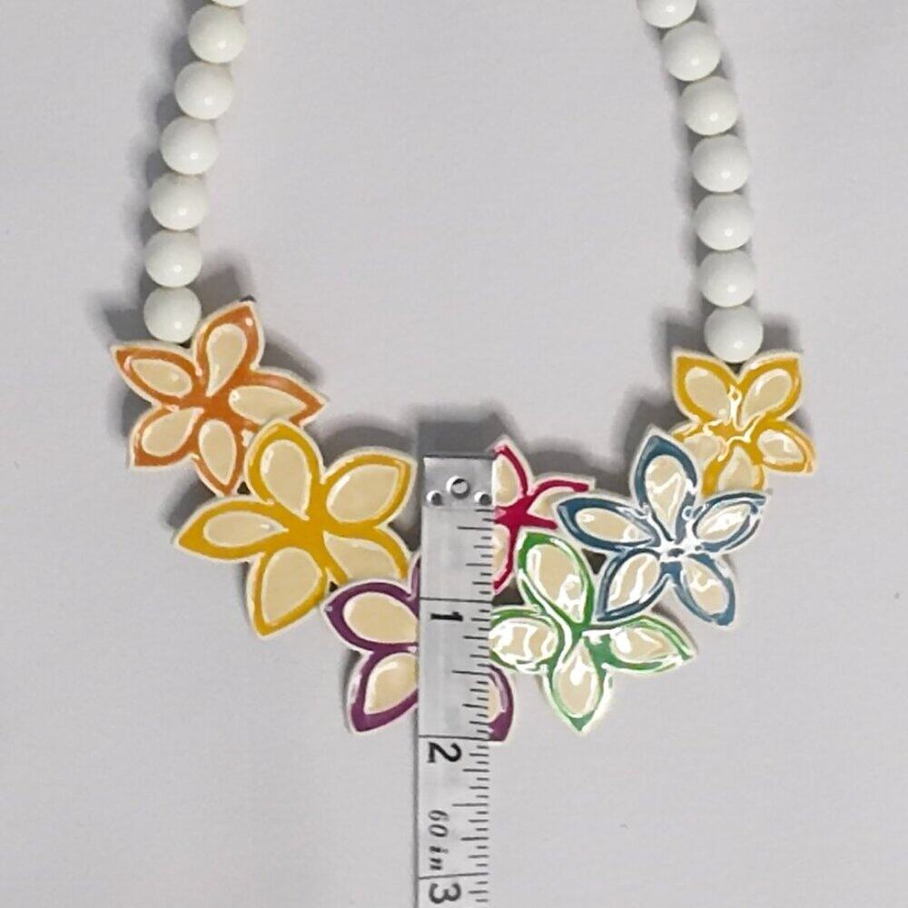 Vintage 80s Chunky White Bead Necklace Floral Pastel Statement Maximalist Retro - Picture 5 of 7